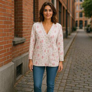 LSA Classics Trail-Blazing Cotton Blend Cardigan Pink Winter Scene Print Size S